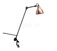DCW Lampe Gras No 201, lámpara con pinza negra redonda, cobre pulido