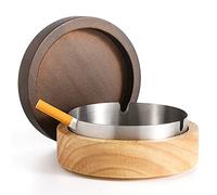 DDAJJAJ Cenicero de madera con tapa de acero inoxidable, portátil, resistente al viento, decorativo para el hogar, patio, oficina, exterior, interior, fiestas