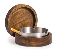 DDAJJAJ Cenicero de madera con tapa para ahumaderos, forro de acero inoxidable, cenicero resistente al viento, duradero, fácil de limpiar, terraza, oficina y hogar (Gris)