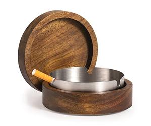 DDAJJAJ Cenicero de madera con tapa para ahumadores, forro de acero inoxidable, resistente al viento, duradero, fácil de limpiar, patio, oficina y hogar (gris)