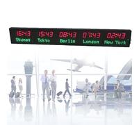 DDCFL Reloj LED de Pared con Hora Mundial para 5 Ciudades, Reloj Digital con husos horarios mundiales, Ajuste de Brillo en 3 Niveles, configuración Personalizada del Nombre de la Ciudad, para hoteles