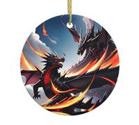 DDCXZPP Colgante redondo de cerámica con diseño de batalla de dragón doble, 7,4 cm, equipado con una cuerda de alambre dorada duradera para colgar fácilmente en árboles de Navidad