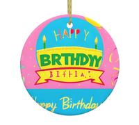 DDCXZPP Colgante redondo de cerámica con diseño de globo de feliz cumpleaños, 2.9 pulgadas, equipado con una cuerda de alambre dorada duradera para colgar fácilmente en árboles de Navidad