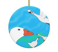 DDCXZPP Colgante redondo de cerámica con estampado de ganso blanco feliz - 2.9 pulgadas equipado con una cuerda de alambre dorada duradera para colgar fácilmente en árboles de Navidad