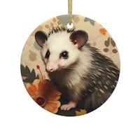 DDCXZPP Colgante redondo de cerámica con estampado de zarigüeya de 2.9 pulgadas, equipado con una cuerda de alambre dorada duradera para colgar fácilmente en árboles de Navidad