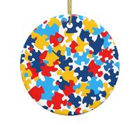 DDCXZPP Colgante redondo de cerámica de Navidad con diseño de corazón para concienciación sobre el autismo, 7,4 cm, equipado con una cuerda de alambre dorada duradera para colgar fácilmente en árboles