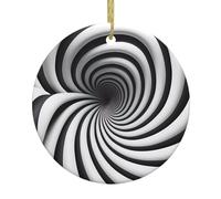 DDCXZPP Colgante redondo de cerámica de Navidad con ilusión óptica en espiral impreso GIF, 7,4 cm, equipado con una cuerda de alambre dorada duradera para colgar fácilmente en árboles de Navidad