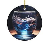DDCXZPP Cuentas de agua en cristal con colgante redondo de cerámica de Navidad, 7,4 cm, equipado con una cuerda de alambre dorada duradera para colgar fácilmente en árboles de Navidad