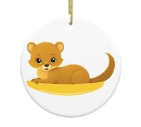 DDCXZPP Pequeño colgante redondo de cerámica con estampado de comadreja amarilla en la cuna - 7,4 cm equipado con una cuerda de alambre dorada duradera para colgar fácilmente en árboles de Navidad