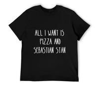 dddddtttDDD LKC All I Want is Pizza and Sebastian Stan T-Shirt Black