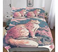 DDDFRTYY Cherry Blossom Gato Japan Impreso Funda Nórdica y Funda de Almohada y Funda Nórdica 3 Piezas Juego de Cama Microfibra con Cremallera Doble (200 x 200 cm)