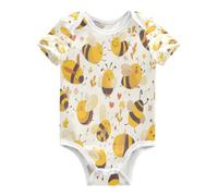 DDDIYEU Abejas Amarillas Alegres Body de Bebé Manga Corta de Algodón Para Bebés de 3-24 Meses De Verano