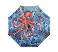DDDIYEU Acuarela Fresca Del Pulpo Del Mar AutomáTicos Paraguas de Viaje Resistente Viento Compacto con ProteccióN Solar UPF 50+ Ideal para JóVenes