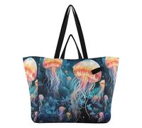 DDDIYEU Acuarela Pintura Fresca Medusas Bolsa de Playa Impermeable para Mujer,Ideal para Viajes Compras Comestibles