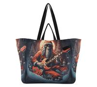 DDDIYEU Acuarela Pintura Fresca Navidad Santa Bolsa de Playa Impermeable para Mujer,Ideal para Viajes Compras Comestibles