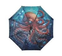 DDDIYEU Arte Fresco Del Pulpo Azul Del Mar AutomáTicos Paraguas de Viaje Resistente Viento Compacto con ProteccióN Solar UPF 50+ Ideal para JóVenes