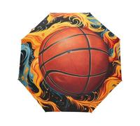 DDDIYEU Baloncesto En Llamas Floreciendo Paraguas Plegable con Automático Protección UV Ligero Paraguas para Playa Viajes Mujeres Niños Niñas