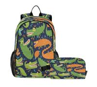 DDDIYEU Cocodrilos Verdes Sonriendo Dibujos Animados Mochilas Escolares,Bolsas de Almuerzo,Adecuadas para Niños Viajeros