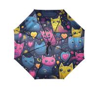 DDDIYEU Espacio Dibujos Animados Gatos Animal AutomáTicos Paraguas de Viaje Resistente Viento Compacto con ProteccióN Solar UPF 50+ Ideal para JóVenes