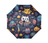 DDDIYEU Espacio Dibujos Animados Gatos Astronauta AutomáTicos Paraguas de Viaje Resistente Viento Compacto con ProteccióN Solar UPF 50+ Ideal para JóVenes