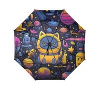 DDDIYEU Espacio Doodles Gatos AutomáTicos Paraguas de Viaje Resistente Viento Compacto con ProteccióN Solar UPF 50+ Ideal para JóVenes