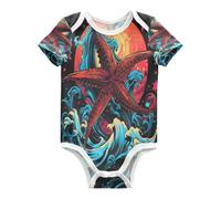 DDDIYEU Estrella De Mar Roja Vibrante Creativo Body de Bebé Manga Corta de Algodón Para Bebés de 3-24 Meses De Verano