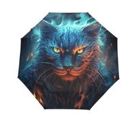 DDDIYEU Gato Azul Llamas Miedo Paraguas Plegable con Automático Protección UV Ligero Paraguas para Playa Viajes Mujeres Niños Niñas