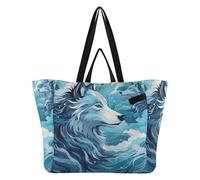 DDDIYEU IlustracióN De PatróN De Lobos De Mar Bolsa de Playa Impermeable para Mujer,Ideal para Viajes Compras Comestibles