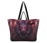DDDIYEU LeóN Rojo Enojado Bolsa de Playa Impermeable para Mujer,Ideal para Viajes Compras Comestibles