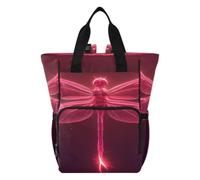 DDDIYEU LibéLula Roja Rosa Brillante Mochilas de Pañales para Gran Capacidad Pañal Bolso Mochila para Viajar al Aire Libre Mamá y Papá