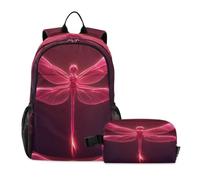 DDDIYEU LibéLula Roja Rosa Brillante Mochilas Escolares,Bolsas de Almuerzo,Adecuadas para Niños Viajeros