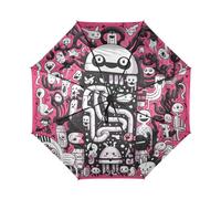 DDDIYEU Lindo Doodle Dibujos Animados Rosa Robot AutomáTicos Paraguas de Viaje Resistente Viento Compacto con ProteccióN Solar UPF 50+ Ideal para JóVenes