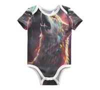 DDDIYEU Lobo De Oro Aullando DramáTico Body de Bebé Manga Corta de Algodón Para Bebés de 3-24 Meses De Verano