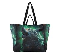 DDDIYEU Lobo Rugido Cian Sin Esperanza Bolsa de Playa Impermeable para Mujer,Ideal para Viajes Compras Comestibles