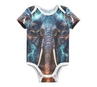 DDDIYEU Majestuoso Elefante Ardiente Azul Body de Bebé Manga Corta de Algodón Para Bebés de 3-24 Meses De Verano