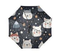 DDDIYEU PatróN Repetitivo Gatos Blancos AutomáTicos Paraguas de Viaje Resistente Viento Compacto con ProteccióN Solar UPF 50+ Ideal para JóVenes