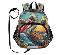 DDDIYEU PelíCano Fresco Del Arte De La Acuarela Mochila Divertida para Niños Pequeños con Orejas,Mini Bolso de Hombro,Lindo Mochilita para Niños