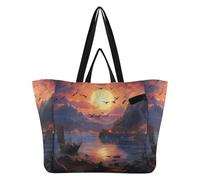DDDIYEU PetróLeo Obra De Arte Luna Bolsa de Playa Impermeable para Mujer,Ideal para Viajes Compras Comestibles