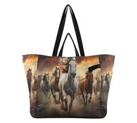 DDDIYEU Pintura Al óLeo Fresca Del Caballo Blanco Bolsa de Playa Impermeable para Mujer,Ideal para Viajes Compras Comestibles