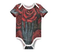 DDDIYEU Rosas Rojas Oscuro ArtíStico Body de Bebé Manga Corta de Algodón Para Bebés de 3-24 Meses De Verano
