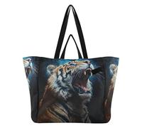 DDDIYEU Tigre Enojado Espacio Rugir Bolsa de Playa Impermeable para Mujer,Ideal para Viajes Compras Comestibles