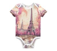 DDDIYEU Torre Eiffel Rosa RomáNtica Body de Bebé Manga Corta de Algodón Para Bebés de 3-24 Meses De Verano