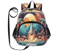 DDDIYEU Universal Cool Cohete Planeta Arte Mochila Divertida para Niños Pequeños con Orejas,Mini Bolso de Hombro,Lindo Mochilita para Niños