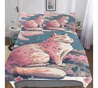 DDFRTYY Cherry Blossom Gato Japan Funda nórdica con fundas de almohada de 2 piezas, funda nórdica de microfibra con juego de cama para adultos individual (135 x 200 cm)