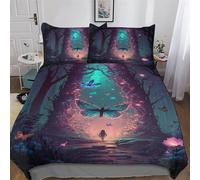 DDFRTYY Mystical - Ropa de cama con diseño de mariposas, transpirable y agradable, con cremallera, funda nórdica de 2 piezas y funda de almohada individual (135 x 200 cm)