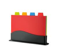 DDGAO Juego de 4 tablas de cortar de plástico extragruesas codificadas por colores con soporte de almacenamiento, juego de 4 con soporte