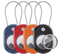 DDJ Etiqueta para Apple Tag y Moto Tag con bloqueo de cable de alambre, soporte impermeable para llavero, paquete de 4, funda protectora para llaves de equipaje, mochila, mascota, negro, azul, rojo