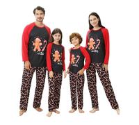 DDKJ Pijama Navidad Familia,Pijamas de Navidad para la Familia con Estampado de Hombres de Jengibre y Bastón de Caramelo,Pijamas Navideños Familiares Negro,Pijama Navideño Mujer/Hombre/Niña/Niño