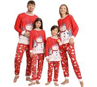 DDKJ Pijamas Navidad Familia,Pijamas Navideños Familia con Estampado de Muñeco de Nieve,Pijama Familiar a Juego Top Rojo y Pantalón con Motivos Navideños Rojos,Pijama Navidad Pareja/Niña/Niño/Bebe
