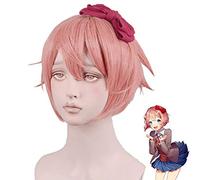 DDLC Doki Doki Literature Club Sayori Mujeres Rosa Peluca Corta Disfraz de Cosplay Pelucas de Pelo Sintético Resistentes al Calor (Sin Sombreros) MZ-401